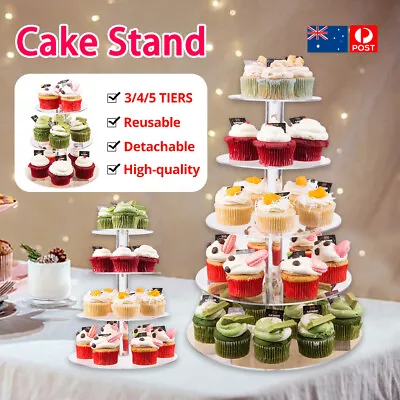 3/4/5/Tier Acrylic Clear Round Cupcake Cake Stand Birthday Wedding Party AU NEW • $17.79