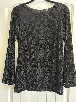 New ECI New York Women’s Size Small Black Velvet Burnout Bell Sleeve Blouse Top • $7.99