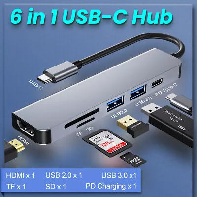 $28.90 • Buy 6-in-1 USB-C Type-C Hub Adapter HDMI USB 3.0 PD Charging TF SD For MacBook Pro