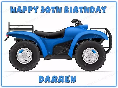 Personalised Blue Quad Bike Vehicle Edible Icing Birthday Party Cake Topper • £4.65
