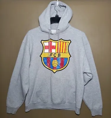 FCB Barcelona Sweatshirt Men Large Soccer Long Sleeve Hoodie Gray Lined • $6.99