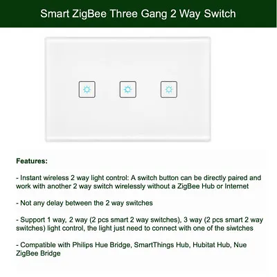 Smart ZigBee 2 Way Light Switch For Hue SmartThings Hubitat Home Automation  • $65