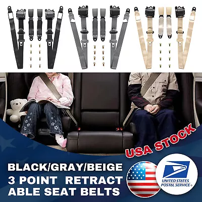 Retractable Adjustable 3 Point Safety Seat Belt Straps Universal Kit Car Vehicle • $30.08