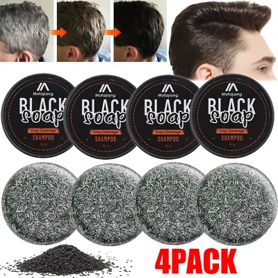 4X Men's Grey Coverage Bar Shampoo Hair Darkening Black Soap For Grey Hair Cover • £15.95