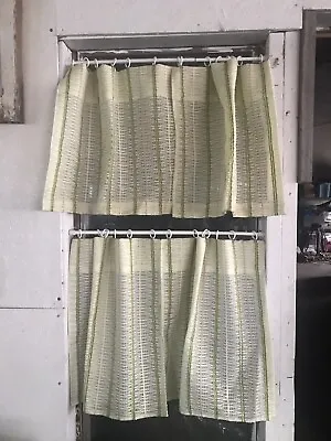 Vintage Curtains Green Lace Eyelet Cream Color Round Rings CUTE! 4 Panels Total • $15.99