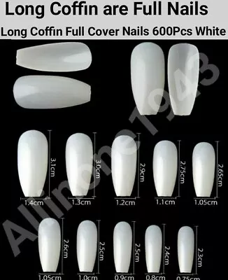 100/600/1200 Pcs Long Coffin Full Cover False Nail Tips Press On Nails - Jargod • $8.99