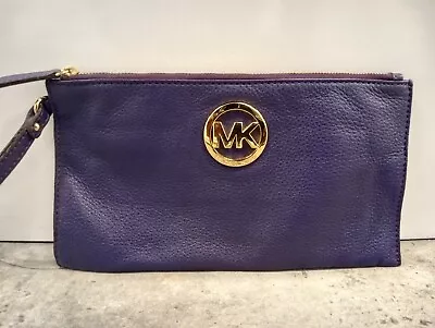 Michael Kors Wristlet Wallet Purple Pebbled Leather Large Flat Clutch 10 X5.5  • $35.99