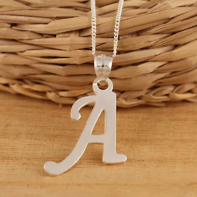 Solid 925 Sterling Silver Large Letter Initial Pendant Charm Necklace Gift Boxed • £9.48