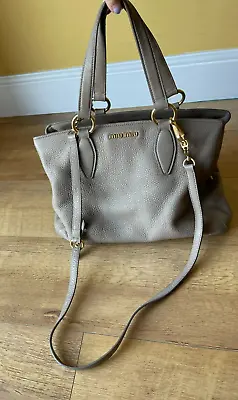 MIU MIU Vitello Caribu Leather Handbag Bag Taupe Grey - PRISTINE CONDITION • £249.50