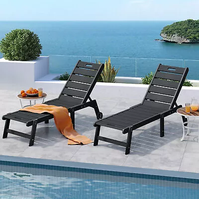 Set Of 2 Patio Reclining Chaise Lounge Chair Outdoor Pool Lawn Beach Loungers • $259.99