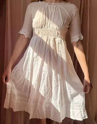 1900s Antique Edwardian Cotton Gauze Lawn Dress • $400