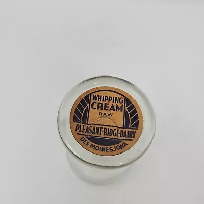 Pleasant Ridge Dairy Glass Raw Whipping Cream Bottle Des Moines Iowa IA • $21