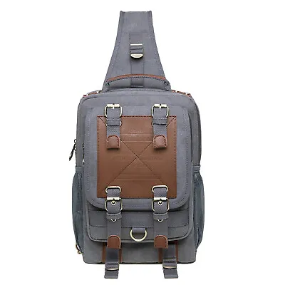 KAUKKO Canvas Vintage Chest Pocket Men Women Travel Hiking Shoulder Bag FD252-3 • $32.99