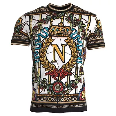 DOLCE & GABBANA T-shirt Multicolor Napoleon Cotton Crew Neck IT50/US40/L 670usd • £142.06