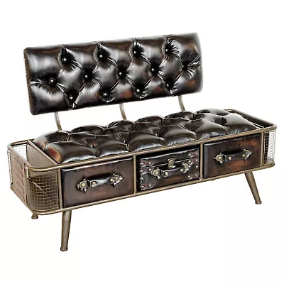 Steam Punk Style Bench Seat With Drawers NEW With Magazine Rack Living Room Home • £469