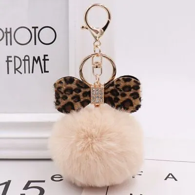 Leopard Print Pompom Keychains Fluffy Fur Ball Keyrings Women Accessories 1pc Se • $11.76