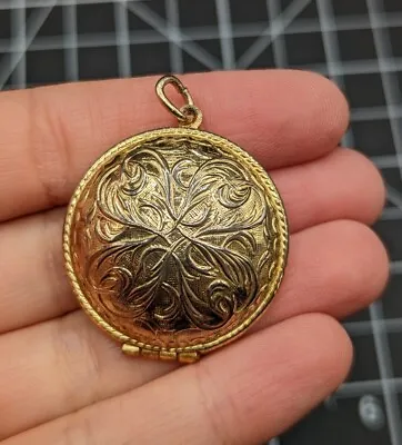 Vintage Gold Tone Round Empty Perfume Holder Locket Avon Cotillion Pendant • $14.99