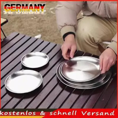 Stainless Steel Plates Metal Dinner Dishes Reusable For Outdoor Camping Picnic • £7.78