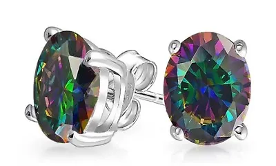 Birthstone Stud Earrings 8mm Round In Sterling Silver Plated ALL COLORS • $6.99