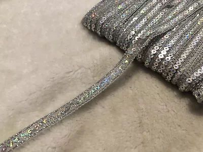 12mm Silver Braid Ribbon Gimp Lace With Ab Sliver Sequin Sewing Rococo Per Meter • $2.20