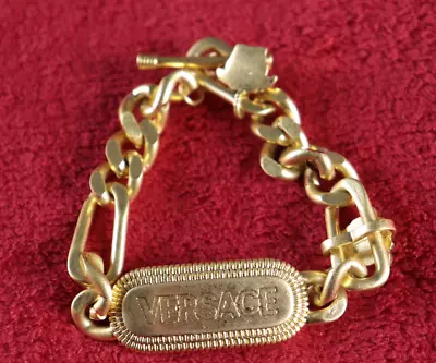 Vintage Versace Gold Tone Versus Rare Chic Chain Bracelet • $210