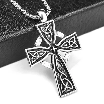 Celtic Cross Trinity Knot Pendant Necklace Men's Women's Jewelry Chain 24  Gift • $3.99