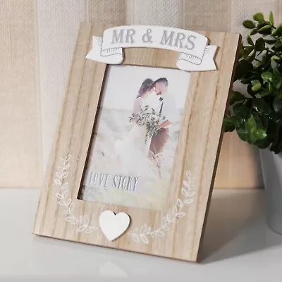 Wedding Wooden 4x6  Photo Frame With Heart - Mr And Mrs Newly Wed Wedding Gift • £11.95