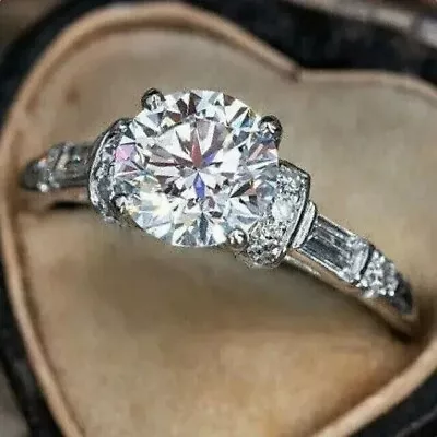 Round Cut Simulated Diamond Vintage Wedding Band Ring In 14k White Gold Plated • $137.99