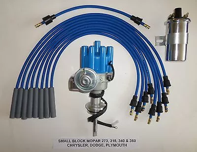 MOPAR 273-318-340-360 BLUE Small Female HEI Distributor + 45K Coil +  Plug Wires • $165.95