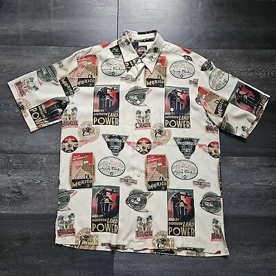 Harley Davidson Tori Richard Silk Hawaiian Shirt Mens M Beach Motorcycle Moto • $40