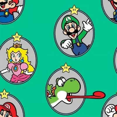 BTY Nintendo World Super Mario Friends Badge Green Cotton Fabric By The Yard 567 • $9.95