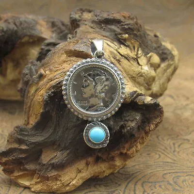 Mercury Dime Turquoise Pendant+ • $57