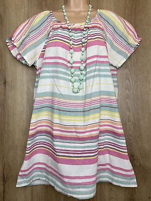 TOM JOULE JOULES 14/L Vgc Pastel Multi Colour Stripe Longline AUDREY Tunic • $28.58