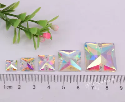 White AB Sew On Glass Crystal Rhinestones Square Flatback Stone Size Sele • $8.69