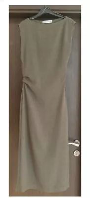 Zara Women’s Olive Green Midi Dress Size S Hidden Side Zip • £1.20