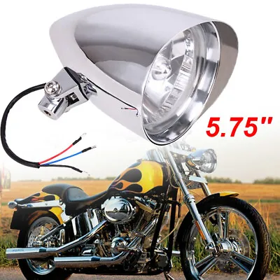 US 5.75  5 3/4  Chrome Motorcycle Bullet Headlight Bucket W/ Visor Tri-Bar Bulb • $58.23