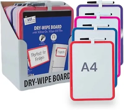A4 Dry Wipe Magnetic Whiteboard Mini Office Notice Memo White Board Pen & Eraser • £3.89