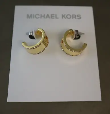 Michael Kors MKJ8007710 Gold Tone MK Logo Pavé Crystals Chunky C Hoop Earrings • $54.14