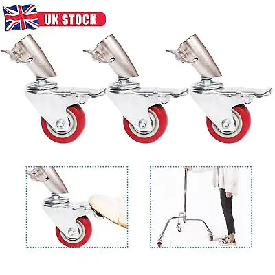 Heavy Duty C-Stand Caster Wheels X3 Swivel Brake Photo Studio Tripod Light Stand • £39.99