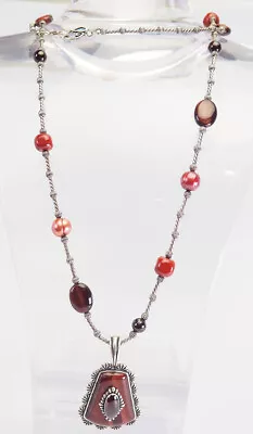 Long Vintage Sterling Silver Red Tiger Eye Gem Necklace Carolyn Pollack Relios • $170