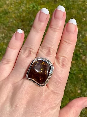 Huge Sterling Silver Fire Agate Ring Artisan Handcrafted • $357