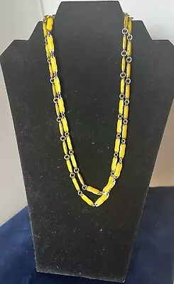 J Crew Yellow Enamel Gold Tone Link Necklace Long 45” • $19.99