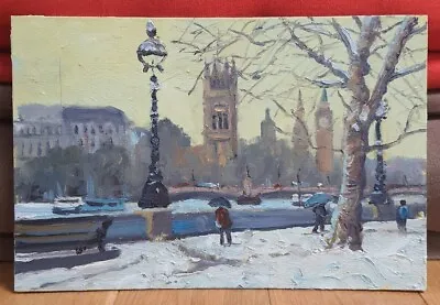 London Embankment Winter Oil Painting • £145