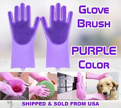 Magic Gloves Dish Washing Silicone Rubber Scrubber Cleaning Purple Color 2 In 1 • $6.99