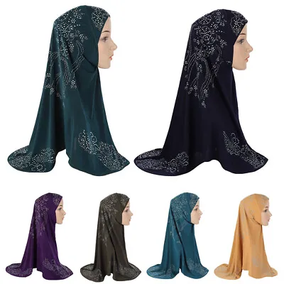 Arab Muslim Women Amira Prayer Long Hijab Scarf Hot Drill Turban Headscarf Shawl • $14.01