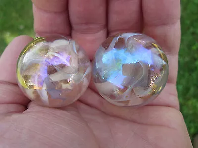 2 BOULDERS 35mm PINK FAIRY Marbles Glass Ball Jellyfish Iridescent Giant LARGE • $11.95