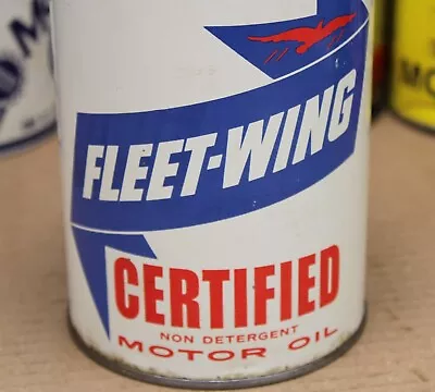 Hard To Find ~1950s Era FLEET WING CERTIFIED MOTOR OIL Old 1 Qt. Tin Can  ~NICE~ • £72.98