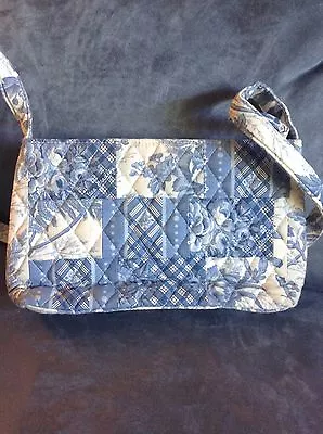 Vera Bradley Blue Toile Small Patchwork Handbag Purse With Long Strap - Rare • $79.99