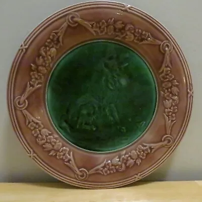 Antique Dog Plate Etruscan Majolica Griffin Smith Hill GSH 9.125 Inch USA • $152.66