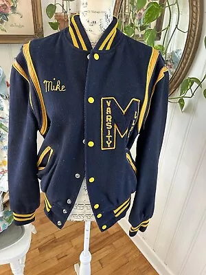 Vintage Varsity Jacket U Of M Colors University Michigan Mason Mike Wool Leather • $49.98